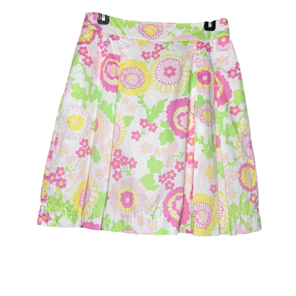 Lilly Pulitzer Floral Pleated A-Line Skirt Pastel 100% Cotton‎ Size 2 Preppy